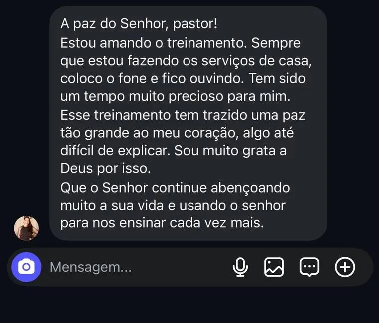 Mensagem de uma leitora sobre o treinamento